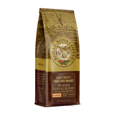 one bag of Royal Kona Sam Choy's Volcano Roast 10 percent Kona Blend coffee