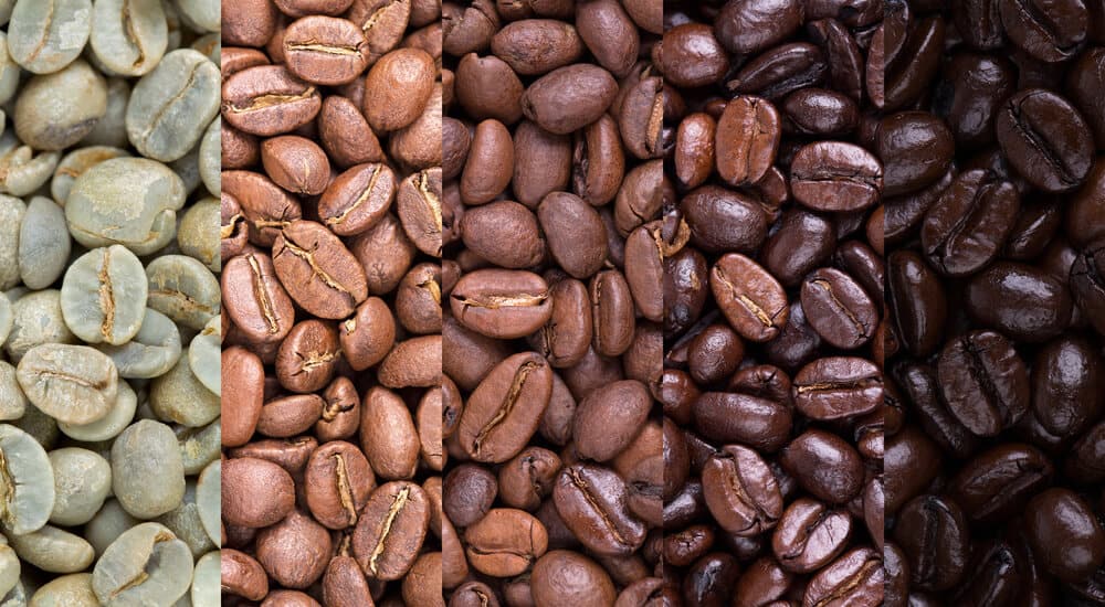 Different levels of coffee roasts