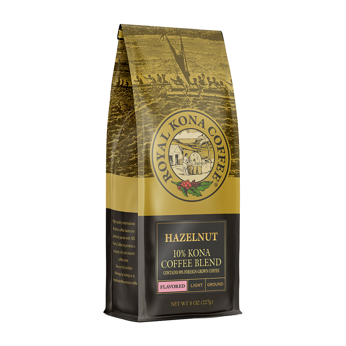 Hazelnut 10% Kona 8oz Coffee Bags - Case Rate - Royal Kona Coffee